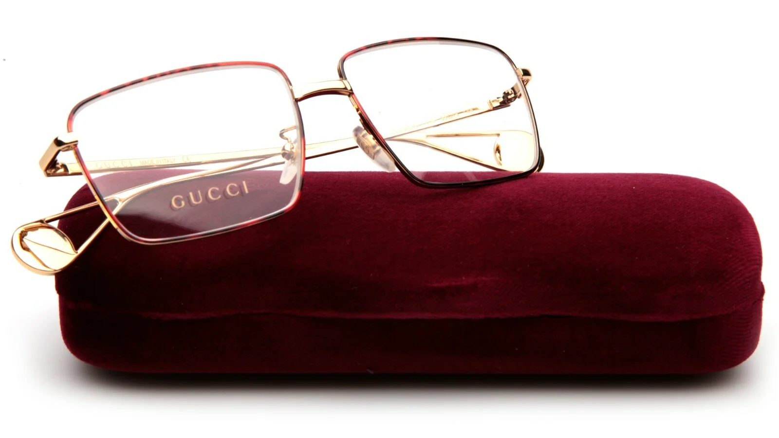 NEW GUCCI GG0439O 008 Gold Red EYEGLASSES GLASSES FRAME 55-15-145 B39 Italy